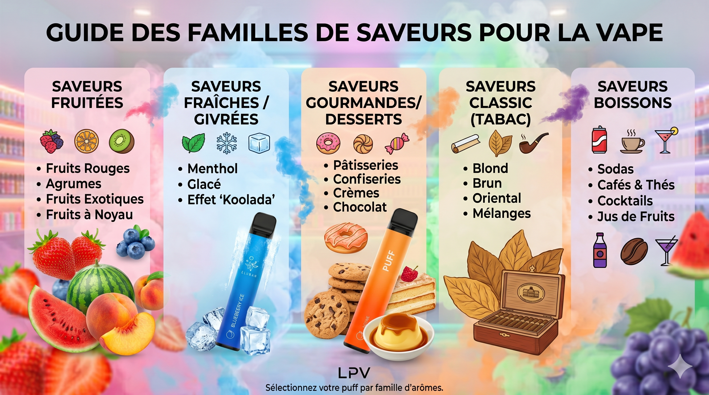 Cat&eacute;gories saveurs puffs 2026 | Blog Le Petit Vapoteur